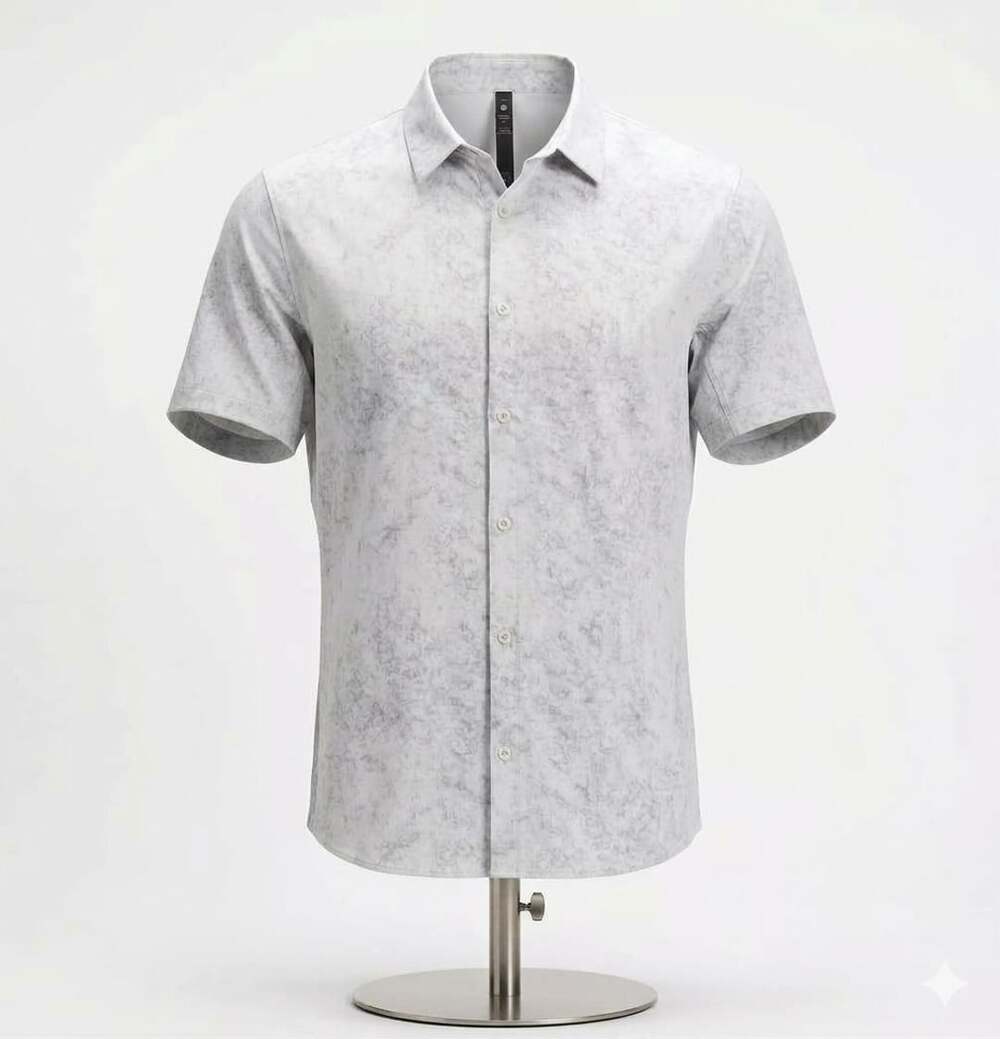 Lululemon Airing Easy Short Sleeve Button Down Shirt Abstract Print Grey XXL